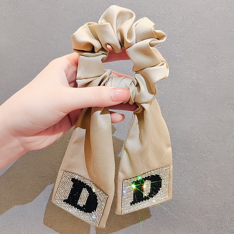 Rhinestone Bowknot Hairband Long Silk Scarf Hair Ring