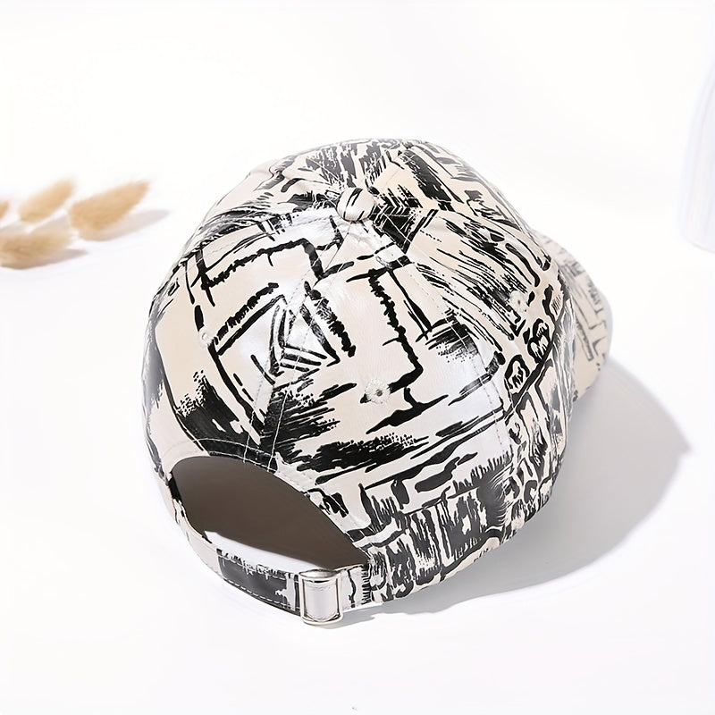Hip Hop Graffiti Baseball Cap Tie Dye Print Beige Dad Hat Adjustable Sun Hats