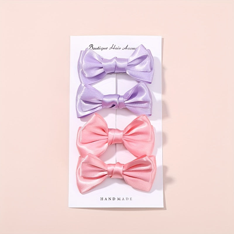 4pcs Handcraft Plain Bow Hair Clip Hair Accessories for Girls Baby Kids