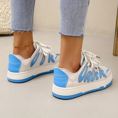 Women's Letter Patched Skate Shoes Lace Up Non slip Platform Sneakers