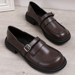Women's Chunky Heel Loafers British Style Buckle Strap Shoes