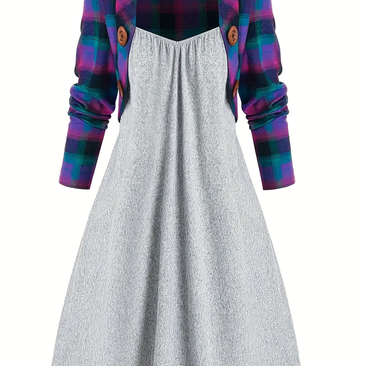  Plaid Crop Cardigan & Cami Dress Set
