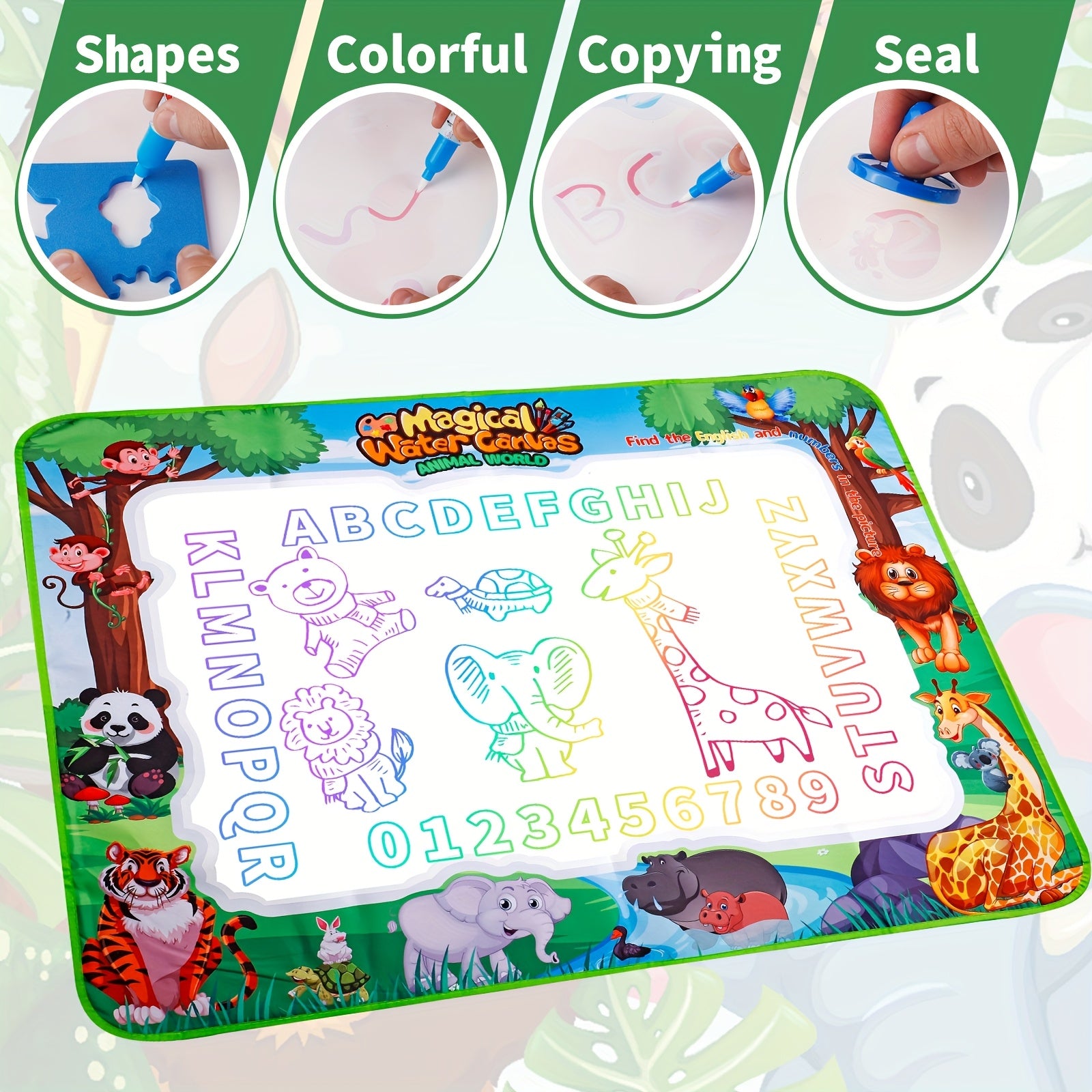 MQUDUO Large Kids Water Drawing Mat with Alphabet Numbers Animals