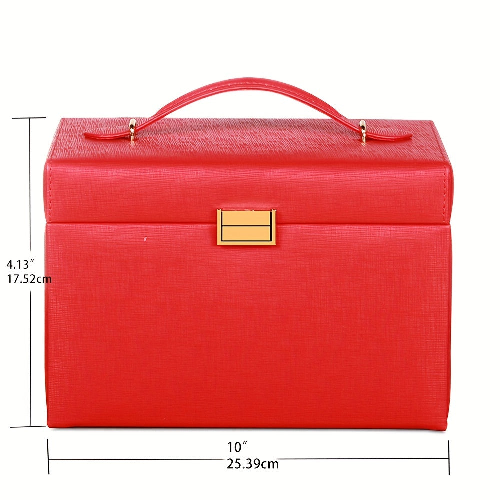 Locking Jewelry Storage Box Leather Travel Bag