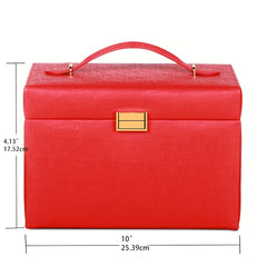 Locking Jewelry Storage Box Leather Travel Bag