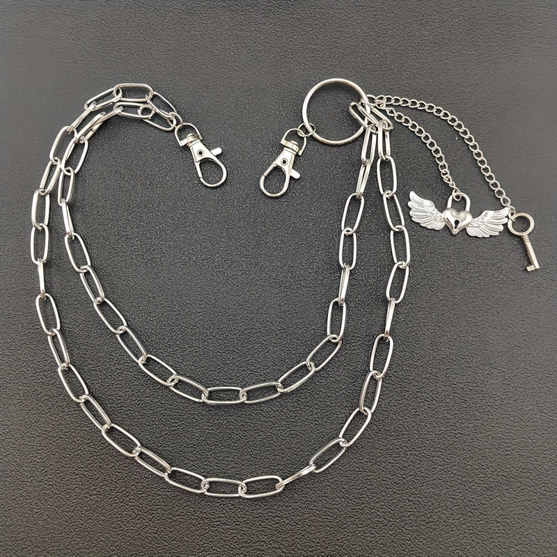 Wings Key Charm Layered Trouser Chain Punk Hip Hop Chain Accessories
