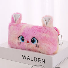 Plush Tie Dye Cat Zipper Pencil Bag Organizer Coin Purse Wallet