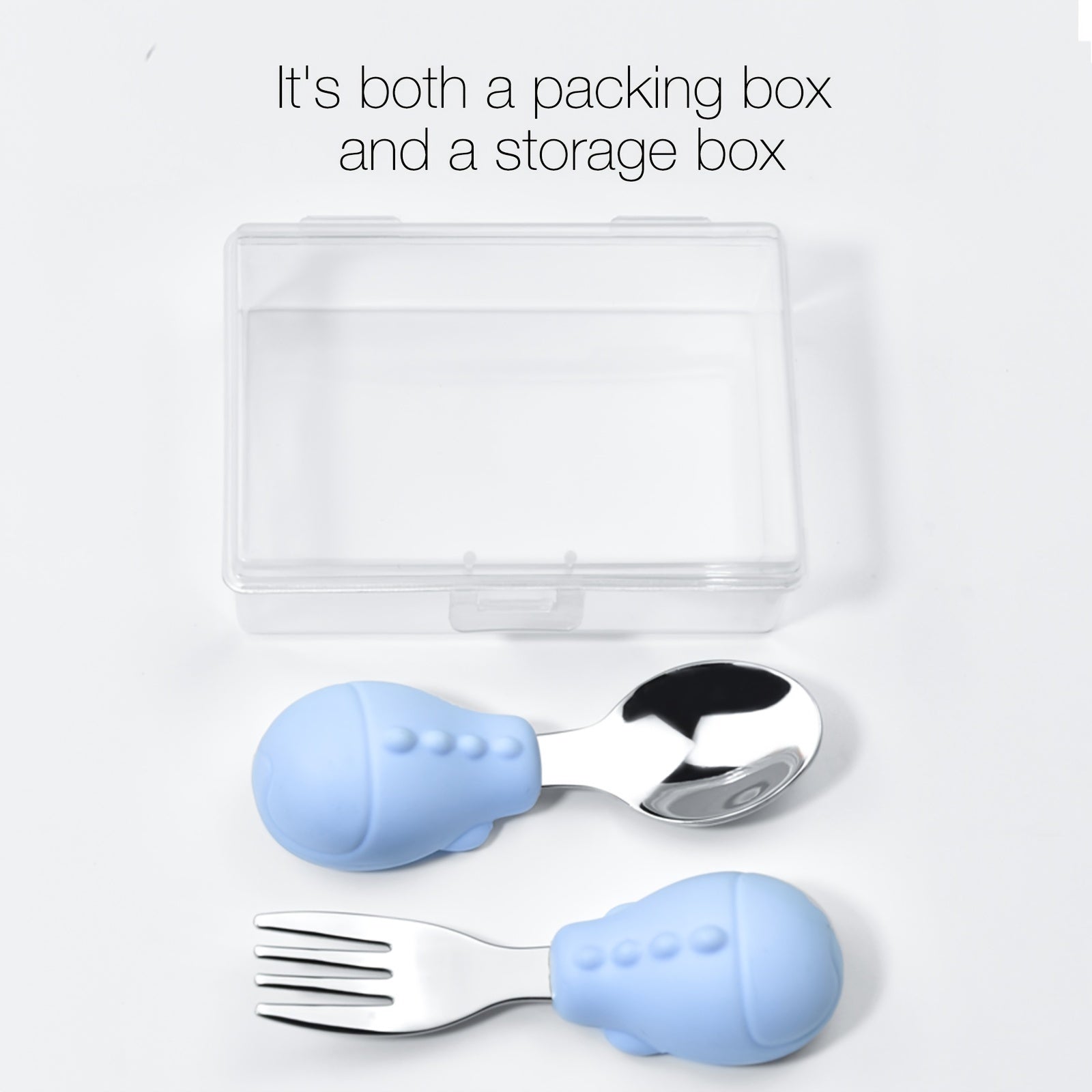 Baby Learn To Eat Training Fork Spoon Short Handle Stainless Steel Tableware