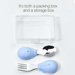 Baby Learn To Eat Training Fork Spoon Short Handle Stainless Steel Tableware