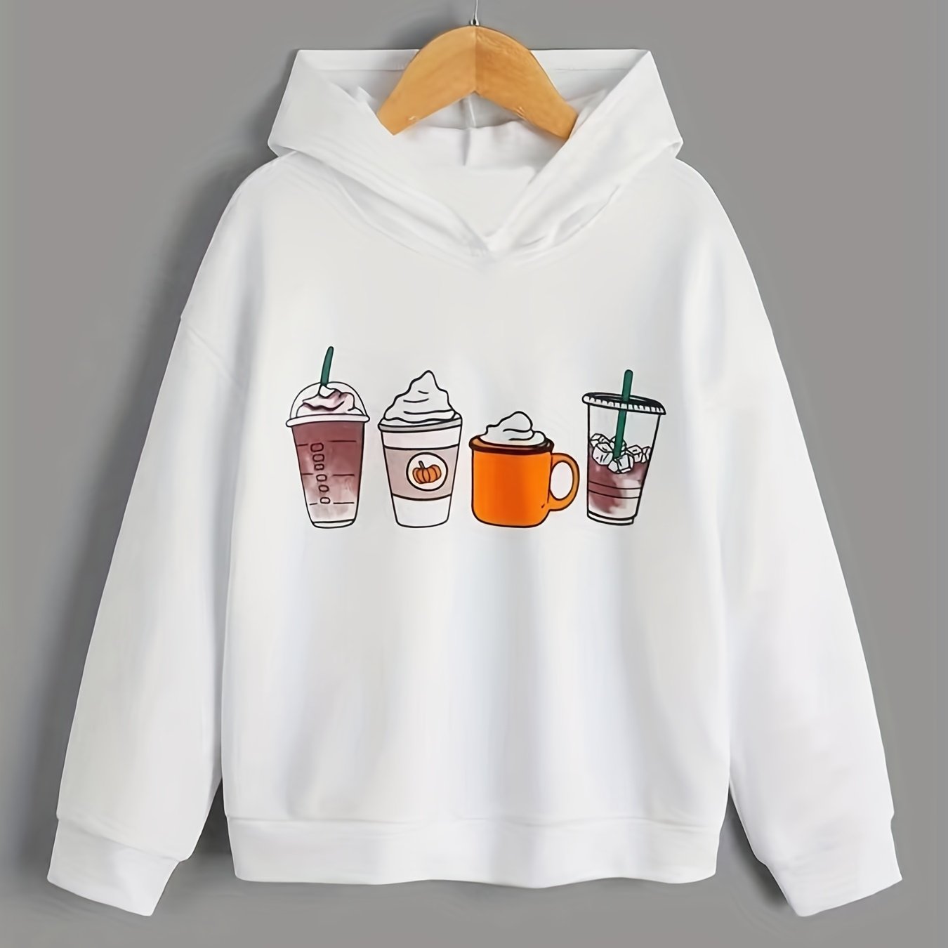 Boy's Coffee Print Hoodie Long Sleeve Top