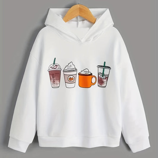 Boy's Coffee Print Hoodie Long Sleeve Top