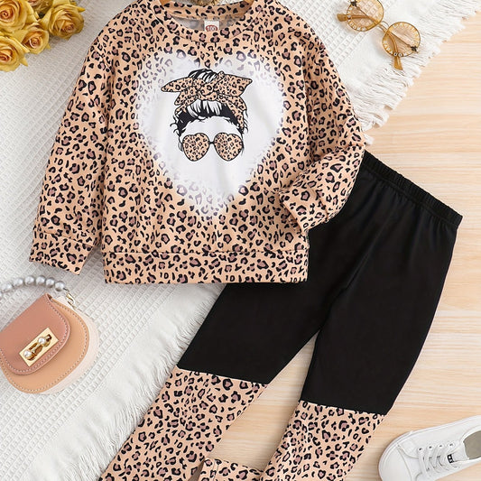 Girl's Camo 2pcs Top & Pants Set Anime Print Outfit