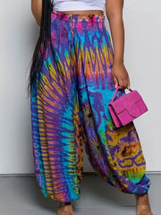  Tie Dye High Rise Drawstring Loose Carrot Pants