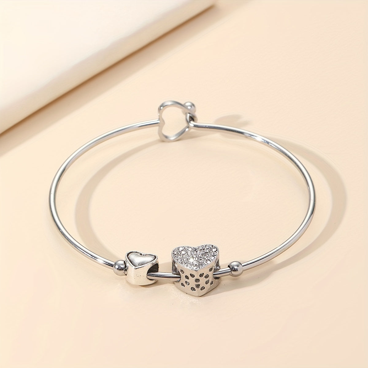 304 Stainless Steel Bangle with Glass Charm