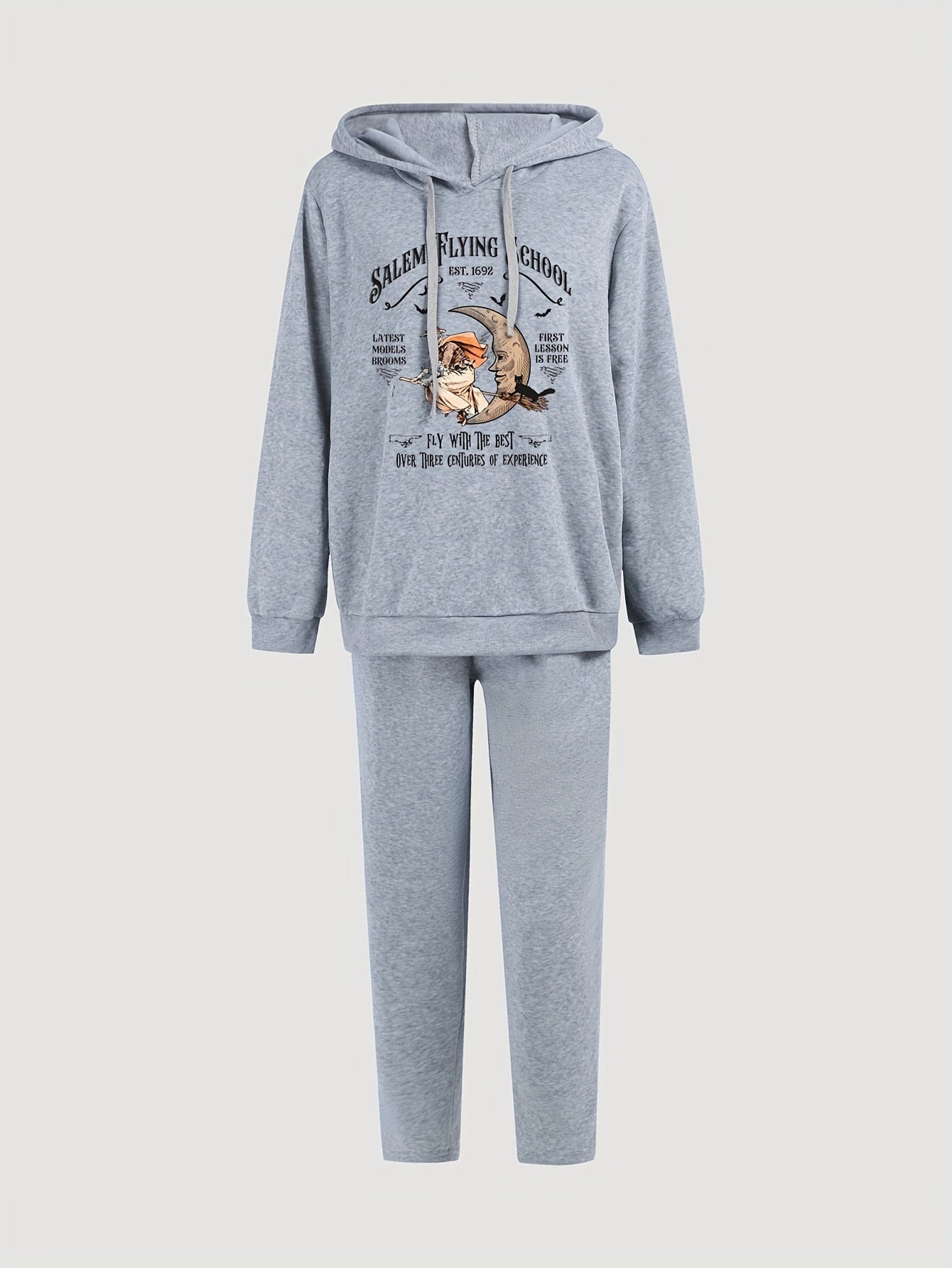 Women's Plus Witch & Moon Print Sweatshirt & Sweatpants Set