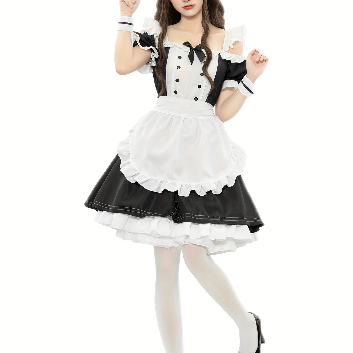 Sexy Maid Role Play Costume Ruffle Bow Dress Lingerie