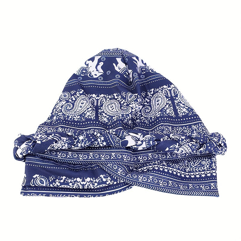 Boho Print Braided Turban Cap Vintage Pre-tied Bonnet Head Wrap Head Scarf