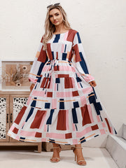  Colorblock Geometric Print Maxi Dress