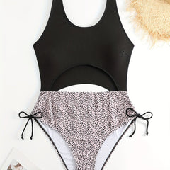  Polka Dot Cut Out One Piece Swimsuit