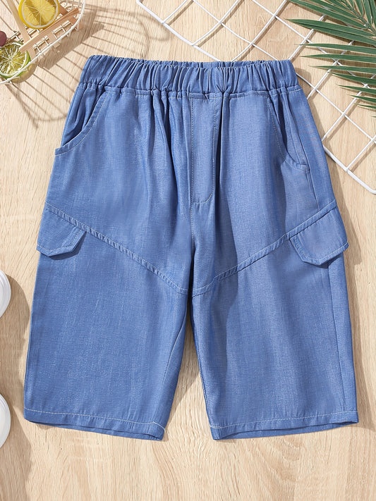 Boys Casual Elastic Waist Shorts with Pockets