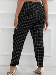  Windowpane Print High Rise Tapered Leg Pants