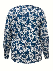  Floral Print Button Up V Neck Blouse