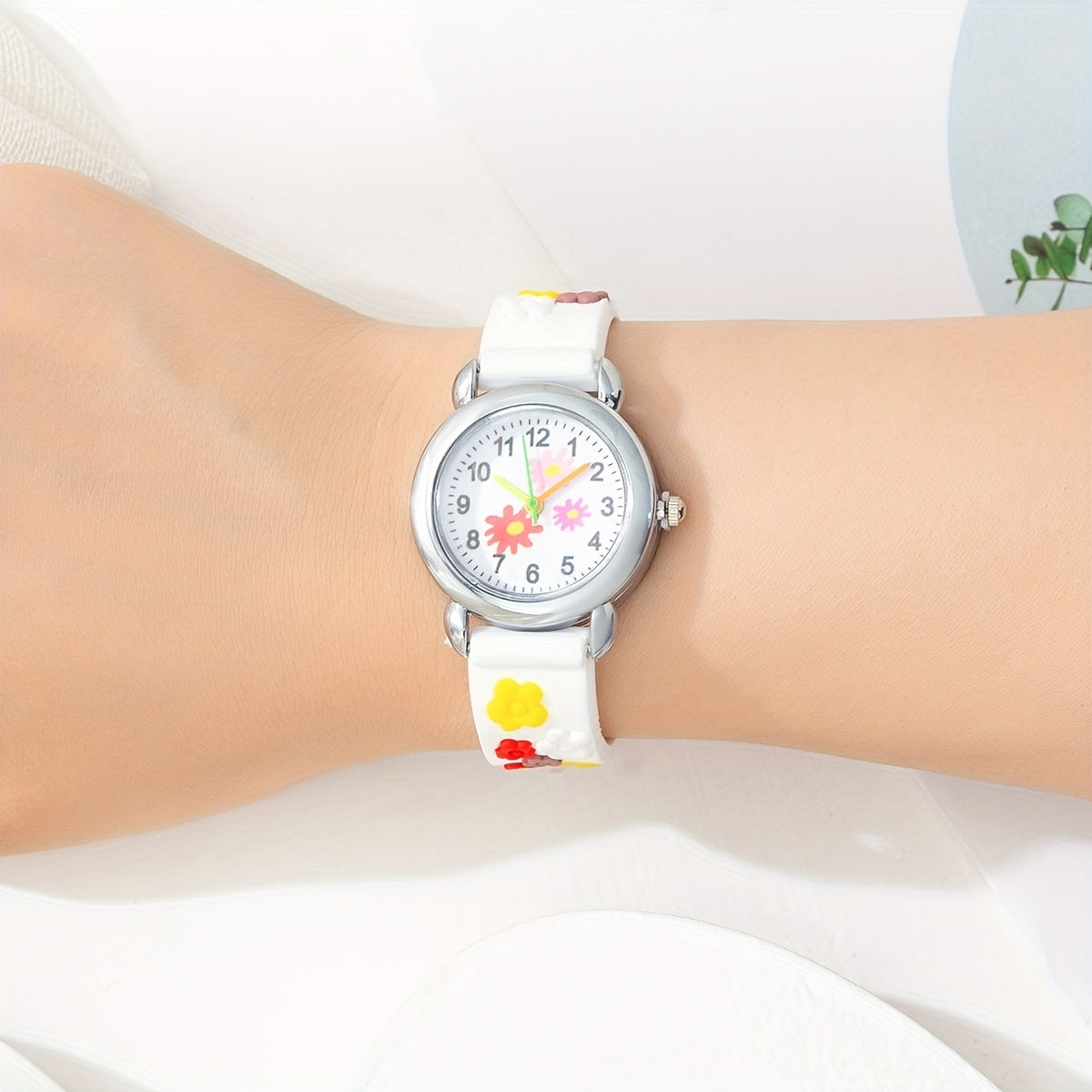 Girls Colorful Flowers Watch With Silicone Band