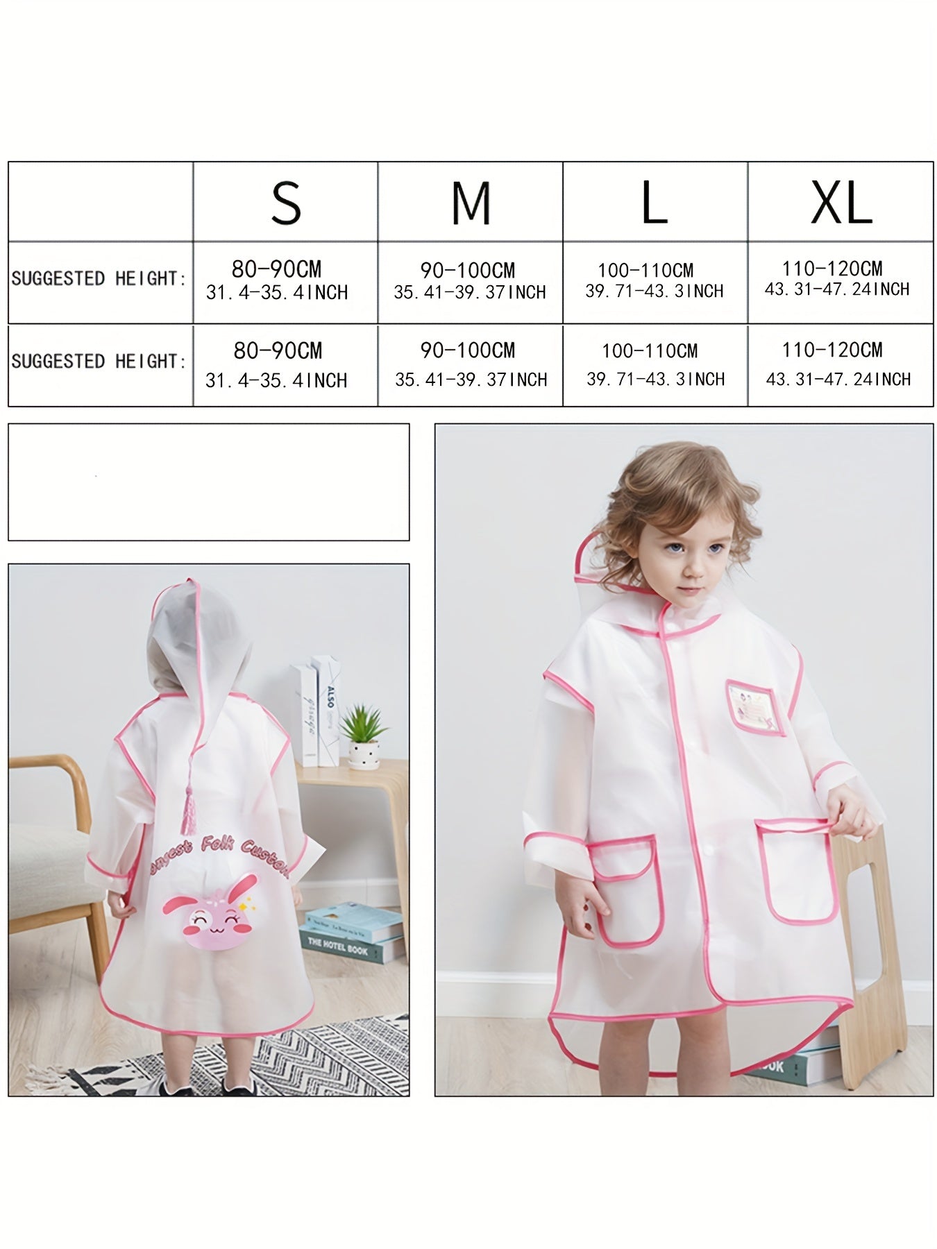 Cartoon Bunny Rain Poncho for Girls - Reusable Waterproof