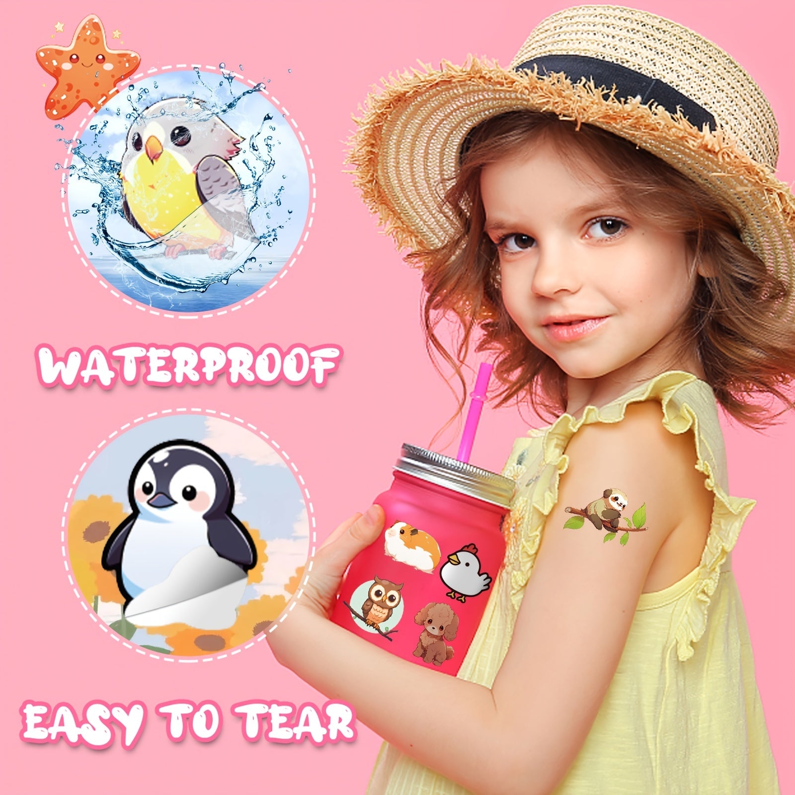 50pcs Colorful Small Animal Stickers Vinyl Waterproof Stickers