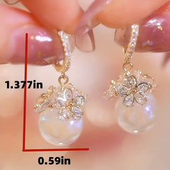 Flower Zircon Hoop Earrings Faux Pearl Dangle Earrings Valentines Gift