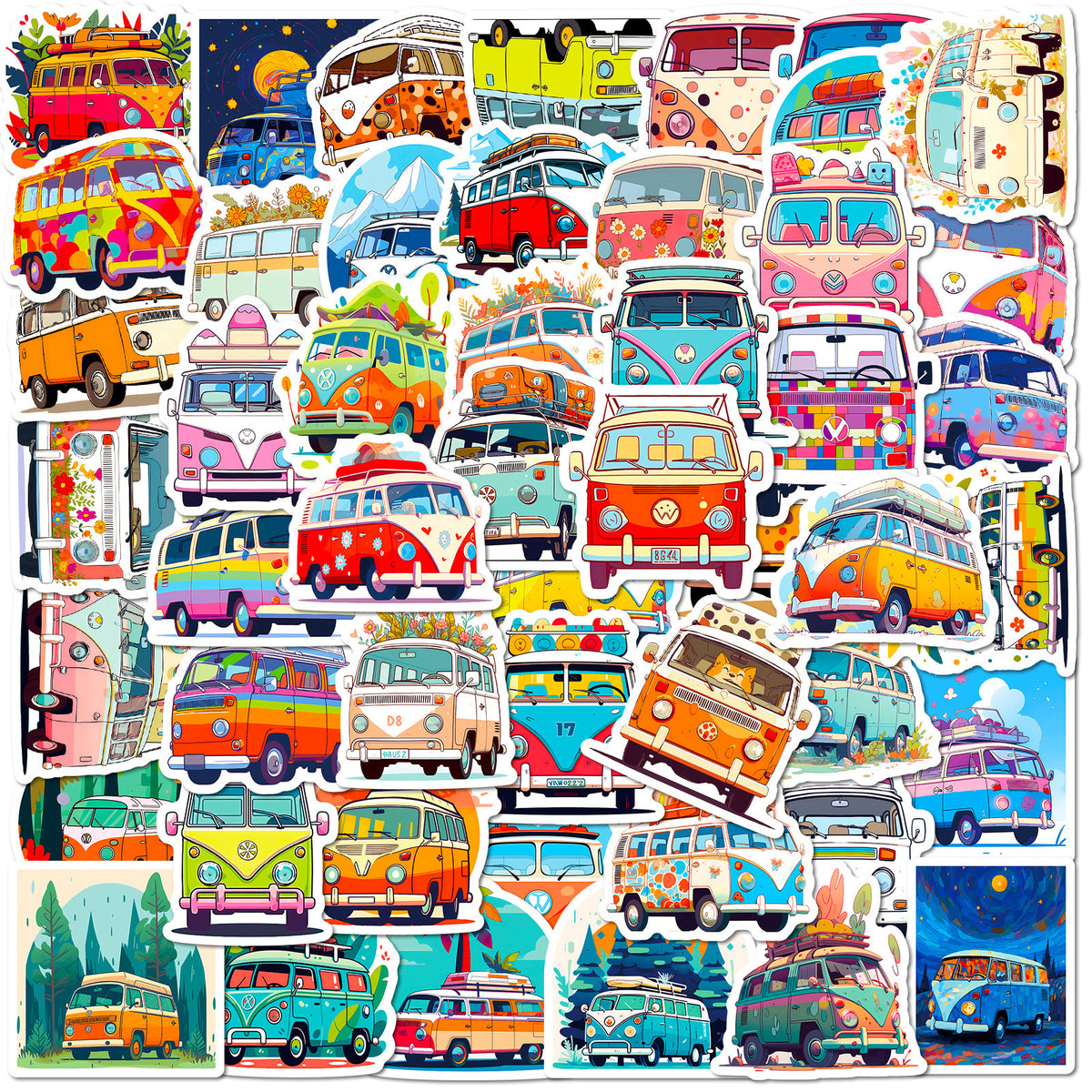 50pcs Cartoon Bus Stickers Waterproof Vinyl Stickers - Laptop Water Bottles