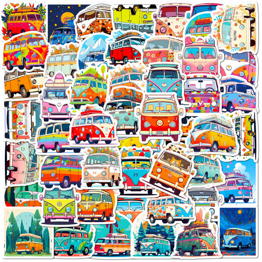 50pcs Cartoon Bus Stickers Waterproof Vinyl Stickers - Laptop Water Bottles