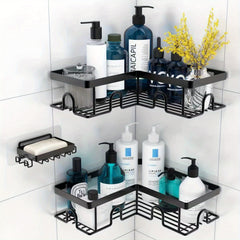 Stainless Steel Corner Shower Caddy with Soap Holder & Canister & Hooks