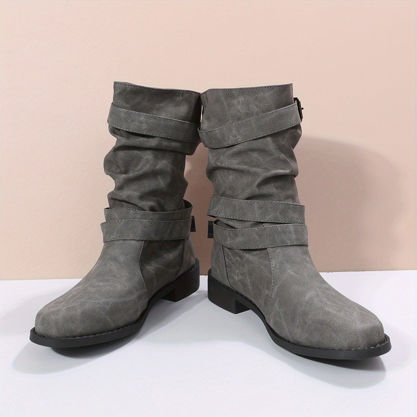 Women's Chunky Heel Boots Buckle Strap Dress Comfortable Walking Shoes