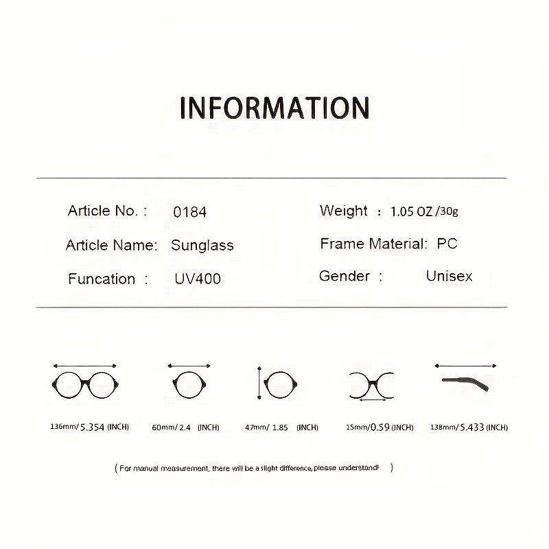 Vintage Round Sunglasses Women's Shades Eyeglasses Couple Eyewear
