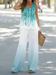 Allover Print Tank Top & Loose Pants Set