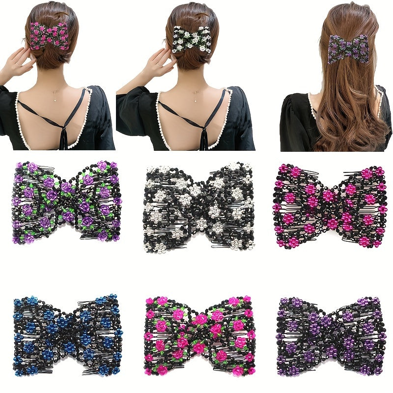 Crystal Beaded Hair Comb For Side Hair Rose Hair Pin Women Hair Comb Pin