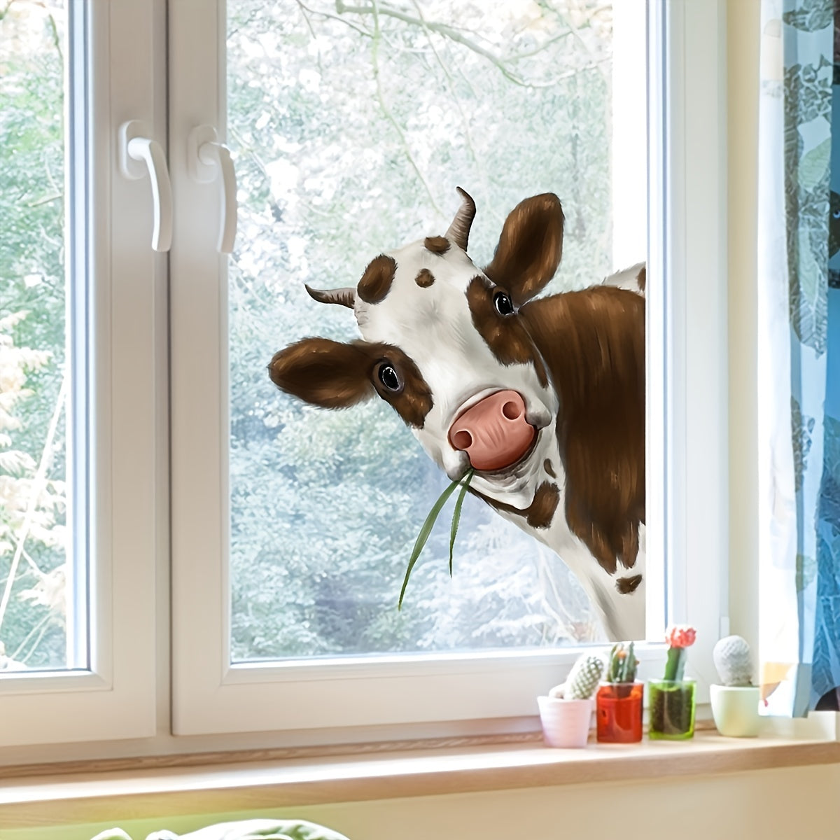 Animal Cow Glass Wall Sticker for Home Decor