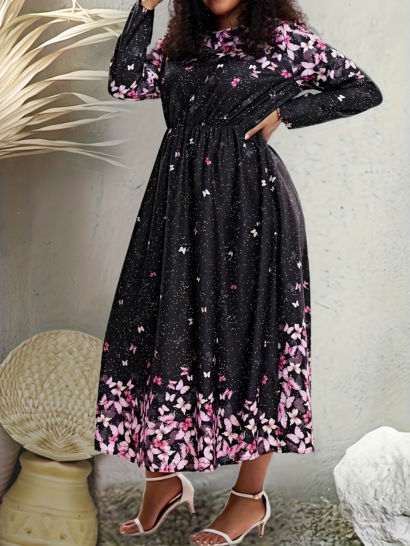 Women's Plus Floral Print Maxi Dress With Pockets