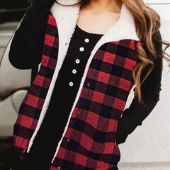  Gingham Print Fleece Liner Vest Coat