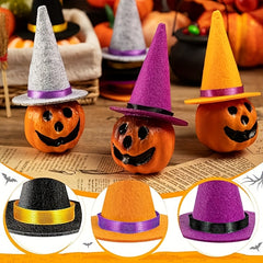 10pcs Mini Felt Witch Hat with Ribbon Halloween Cosplay Accessories