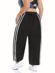  Stripe Print Wide Leg Trousers With Pockets