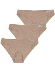 3pcs Solid Bikini Panties Comfy & Breathable Women's Lingerie