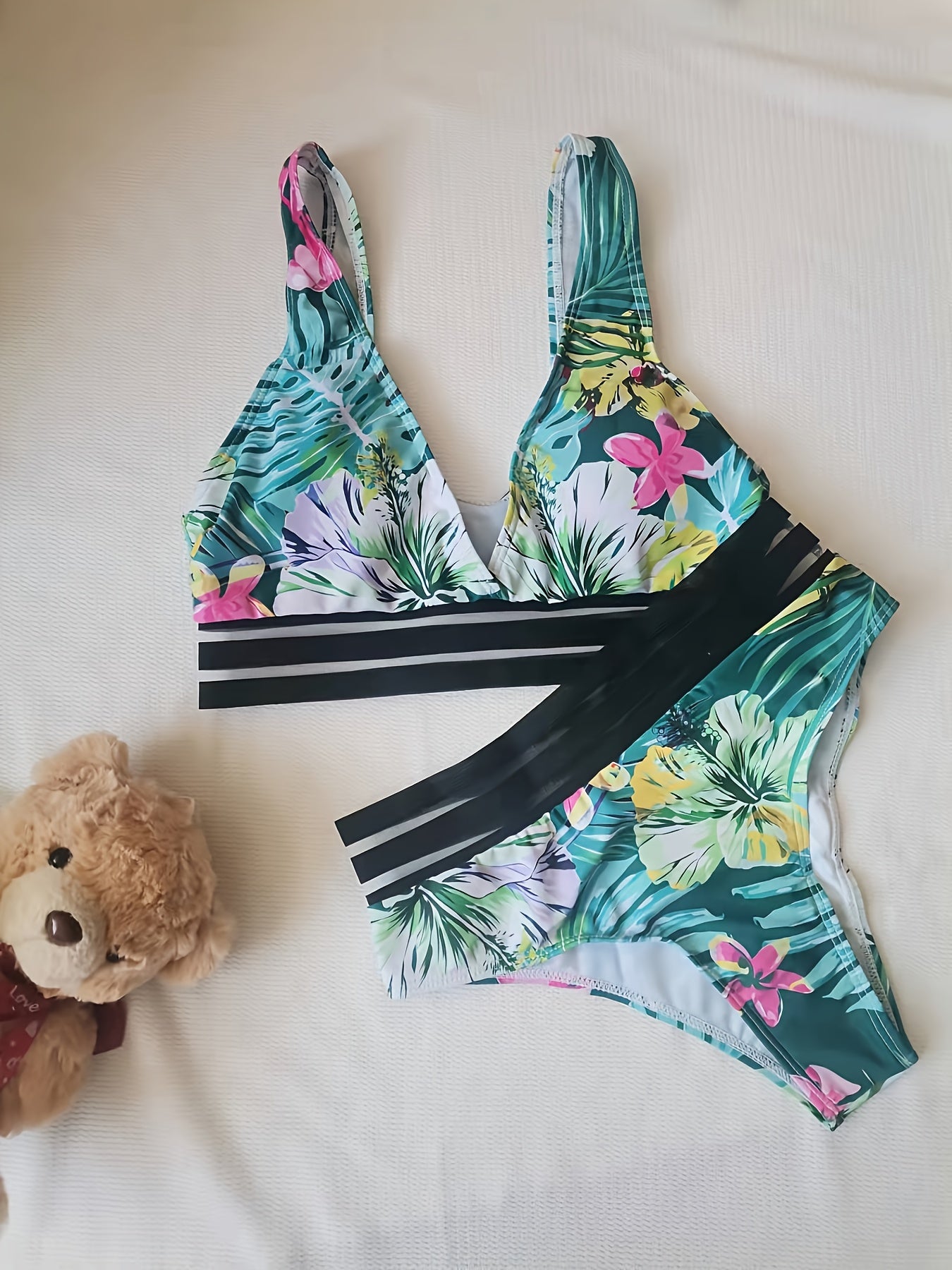 Tropical All Over Print Bikini Set Women's Swimwear