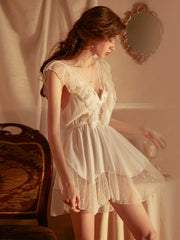 Polka Dot NightDress V Neck Backless Pajama Dress