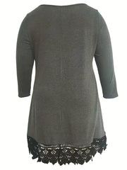  Lace Trim Long Sleeve Round Neck Dress