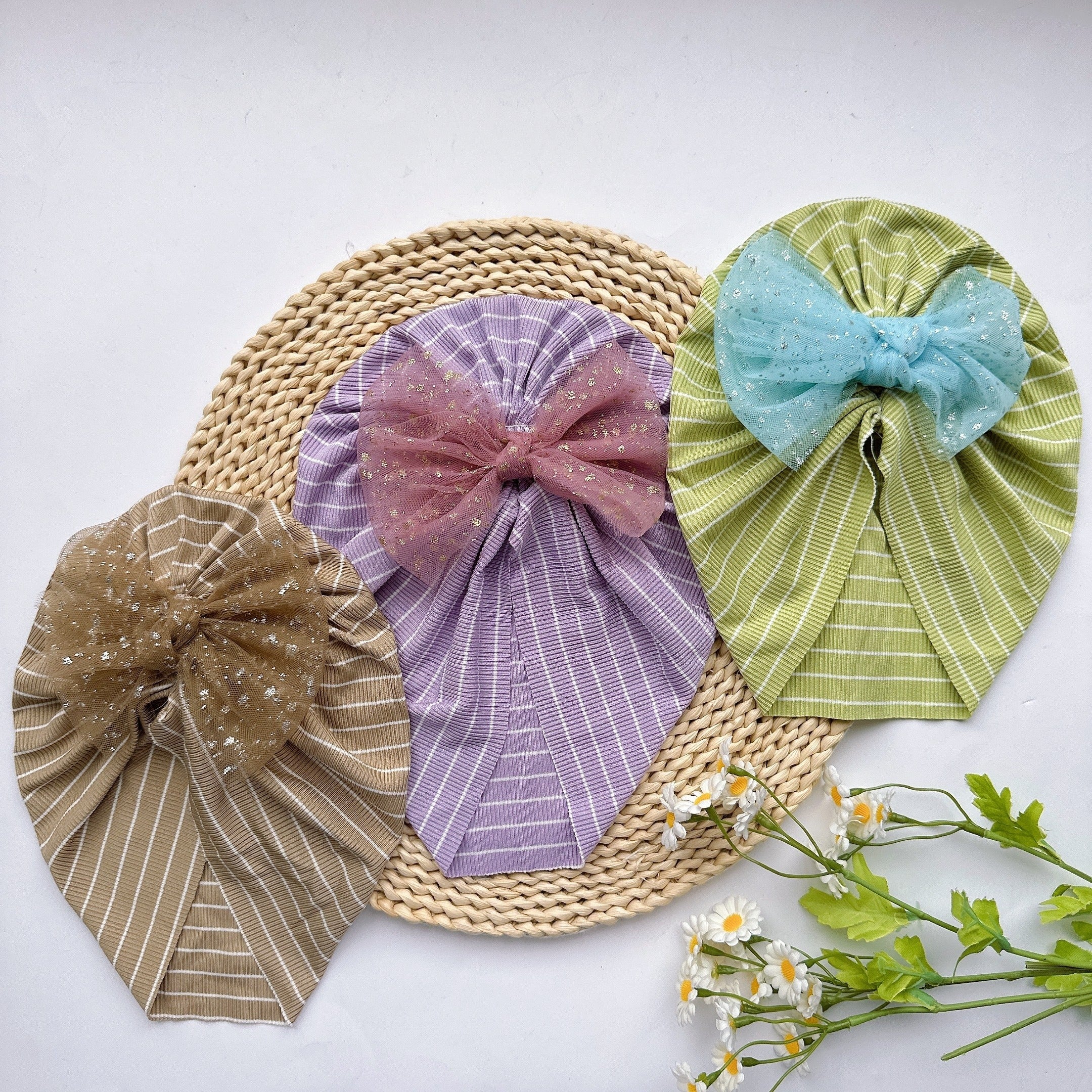 Striped Mesh Bow Hat for Girls