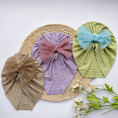 Striped Mesh Bow Hat for Girls
