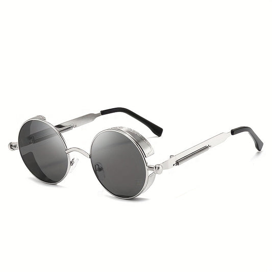 Vintage Steampunk Round Sunglasses UV400 Metal Shades in Case