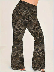 Women's Plus Wolf Print High Rise Flared Leg Trousers